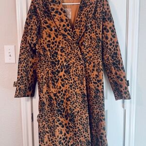 NWOT Tea & Cup Leopard Print Double-Breasted Coat Size S